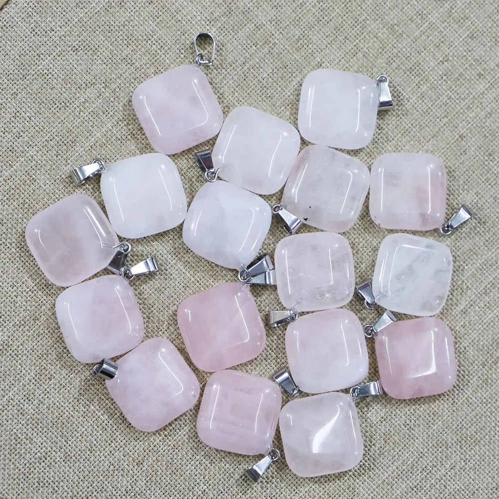 Natural Stone Square Necklace Pendants Crystal Quartz Agates Sodalite Howlite Reiki Charms DIY Jewelry Making Accessories 30Pcs