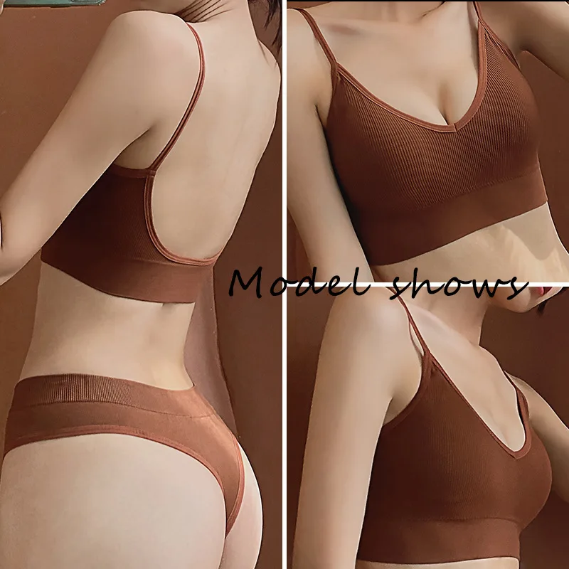 French Backless Push Up Underwear Set Women Sexy G-String Seamless Bralette Female Lingerie Soft Tank Crop Top Gym Sport_voghion.com