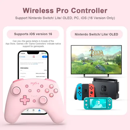 닌텐도 스위치 게임패드용 PXN 컨트롤러, PC iOS 16 블루투스 무선, 스위치 라이트, PC USB 데이터 케이블, 원격 NFC 핑크 2