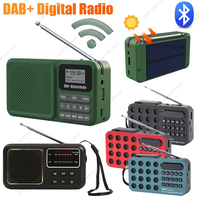 Portable DAB+ Digital Radio Solar Powered/Rechargable Emergency Radio Receiver Bluetooth MP3 Player Wireless Speaker for Camping