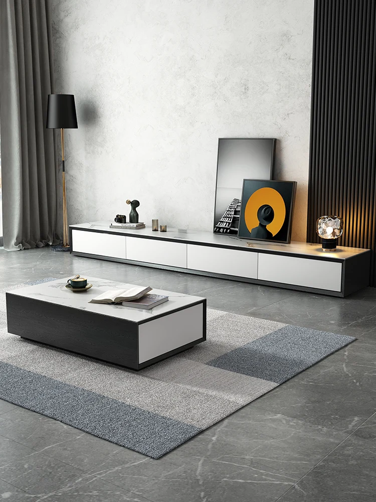 

TV cabinet tea table combination is simple, modern living room lighting is luxurious, and very simple wall lockers