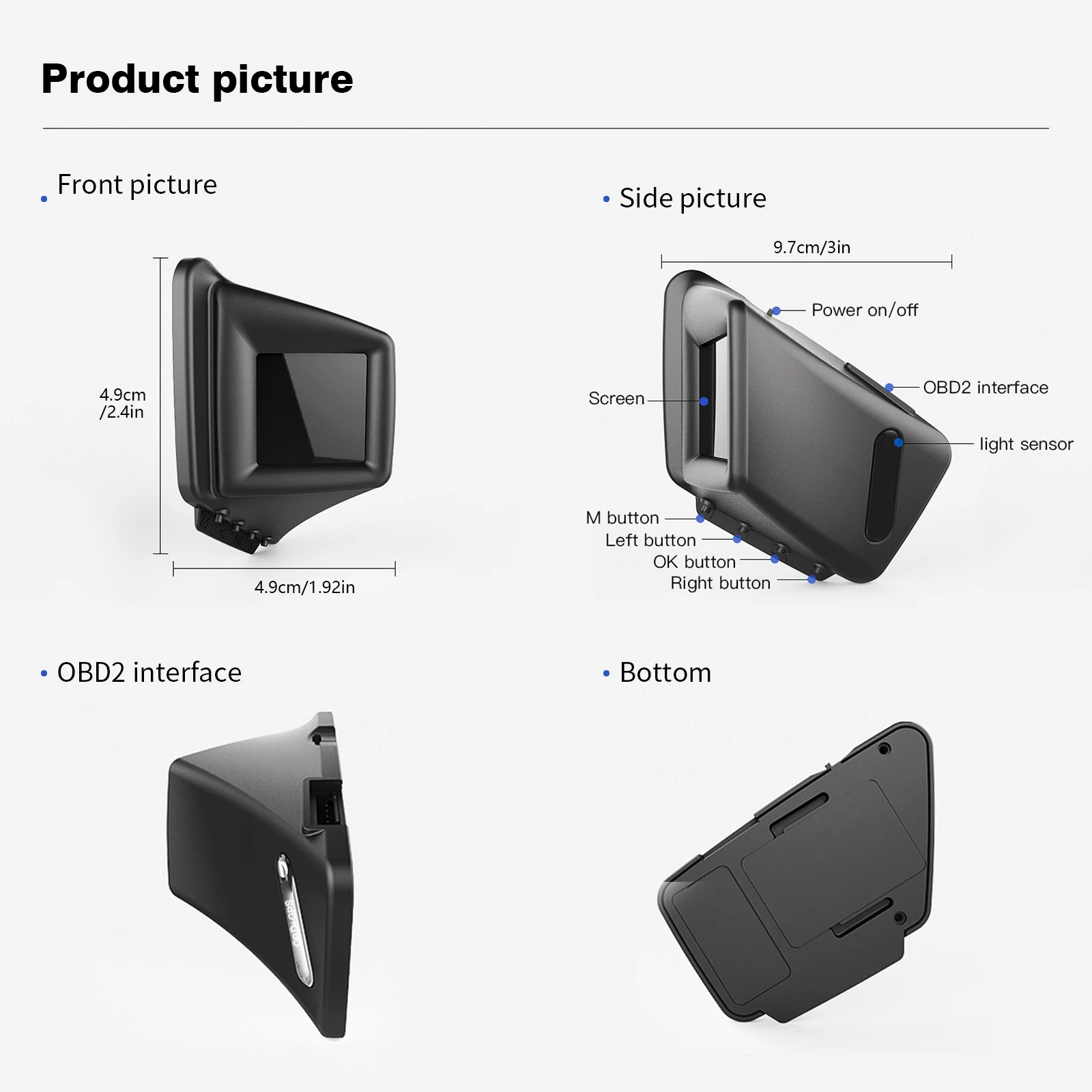 P8 OBD2 게이지 헤드업 디스플레이 다기능 앞유리 디지털 수온 연료 소비 다중 인터페이스 자동차 액세서리