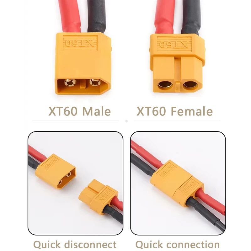 Longueur de fil 12AWG avec connecteur XT60 femelle, prêt à l'emploi pour drone.