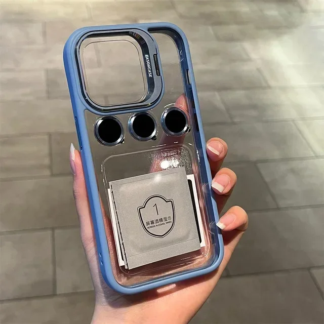thumbnail image 1 of Funda de teléfono con soporte Protector de anillo de Metal para lente de cámara, cubierta transparente para IPhone 13, 11, 12, 14, 15 Pro Max Plus, 1 of 5