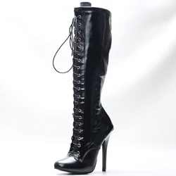 5-Inch Stiletto Heel Lace-Up Knee-High Vintage Boots - Fast Shipping Available - 8 (Black)