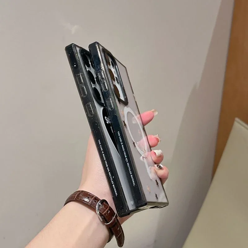 Black Heart Star MagSafe Acrylic Black Border Case for Samsung Galaxy S22 Ultra S23 Ultra S24 Ultra Cover Protective Shell