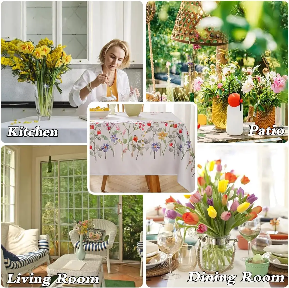 Spring Cherry Watercolor Flower Waterproof Tablecloth Wedding Party Decor Summer Plants Rectangle Table Cloth Dining Table Decor 4