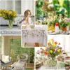 Spring Cherry Watercolor Flower Waterproof Tablecloth Wedding Party Decor Summer Plants Rectangle Table Cloth Dining Table Decor 4