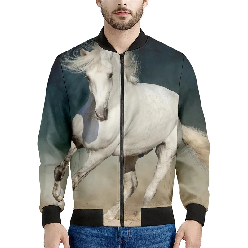 thumbnail image 1 of Nuevo abrigo para hombre con estampado 3D de caballos, chaqueta de calle de moda de manga larga, chaqueta de vuelo informal, chaqueta de cuello alto para exteriores, 1 of 5