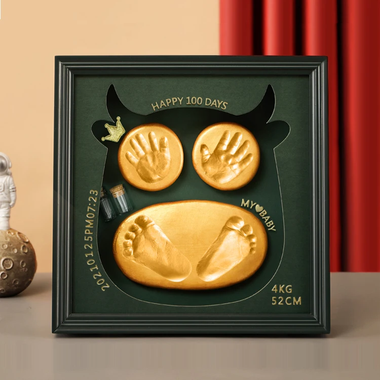 보름달 기념 손과 발 인쇄  100 주년 손과 발 인쇄 진흙 그림 프레임  태아 머리 선물