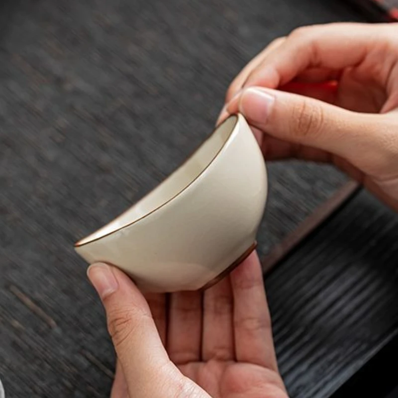 Handmade Dehua Ceramic Tea Cup - Ru Kiln Style, Yellow Glaze Personal Gongfu Tea Set for Home Brewing & Tea Ceremony