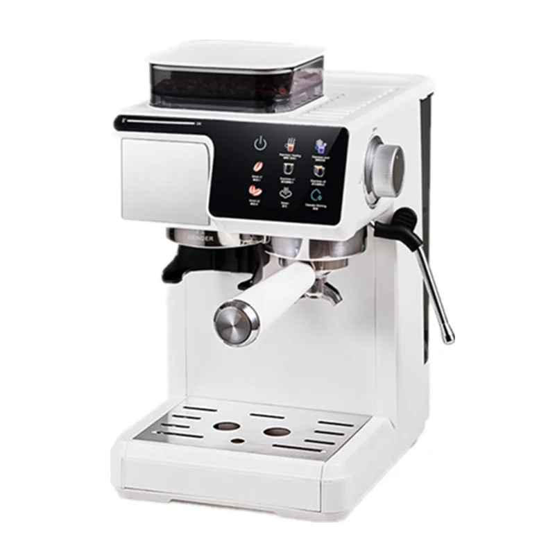 Machine à café 2-en-1 pour boissons chaudes et froides avec moulin intégré et mousseur à lait |   Machine à expresso compacte pour la maison, le bureau et les petits cafés 1