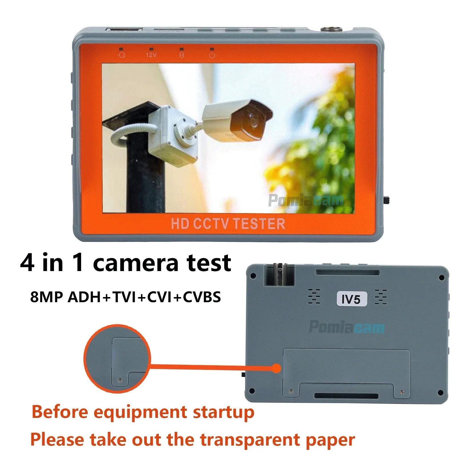 CCTV Tester IV5 8MP 12V1A AHD TVI CVI 5'' Monitor Security PTZ Support PAL/NTSC Video Signal CVBS Testing Portable CCTV Tester cctv camera tester