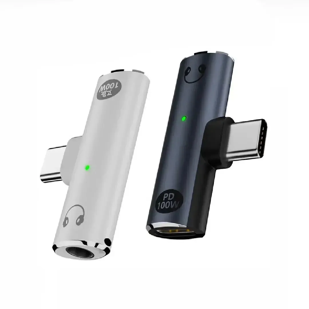 2-in-1 타입C 암 커넥터 - 3.5mm 헤드셋 T자형 충전 어댑터 QC/PD 고속 충전 100W (아이폰 16 등 호환)