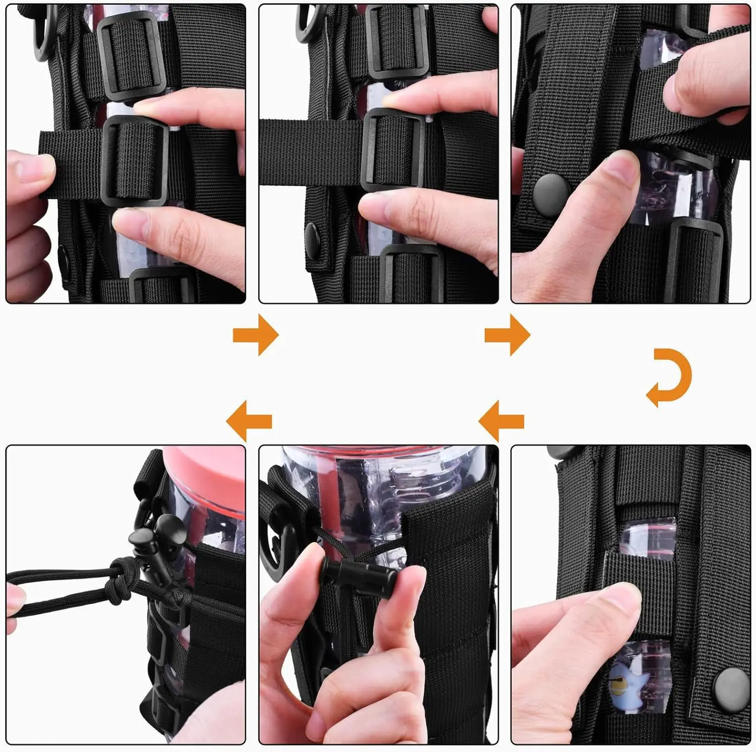 Taktische Molle Wasserflaschen-Tasche, Militär, Outdoor, Reisen, Wandern, Kordelzug, Wasserflaschenhalter, Wasserkocher-Träger, 0,3 l – 0,8 l – Detail 16