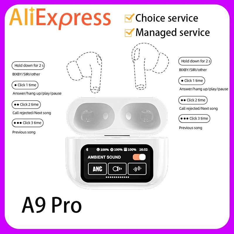 

Беспроводные наушники A9Pro, Bluetooth 5,3, наушники-вкладыши с шумоподавлением, HD микрофоном и функцией звонков, наушники с управлением сенсорным экраном