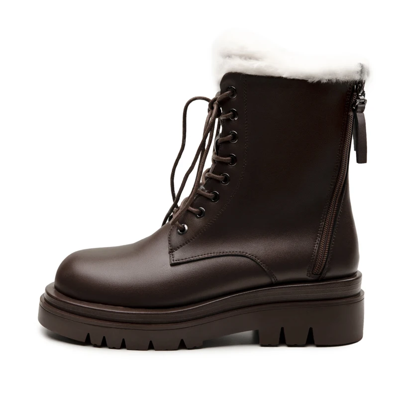 Women Split Leather Snow Boots fashion female lace up platform shoes ladies black round toe zipper style ankle boots winter women snow boots