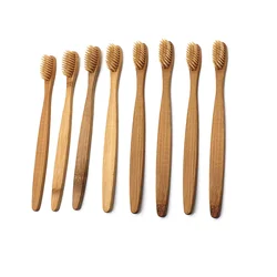 Set of 8 Eco - Friendly Natural Bamboo Toothbrushes with Soft Bristles (As Shown)