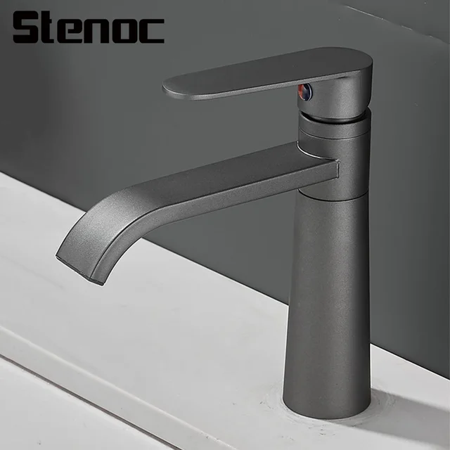 Stenoc สีเทาอ่างล้างหน้าก๊อกน้ําห้องน้ําก๊อกน้ําร้อนและเย็นทองเหลืองห้องน้ําอ่างล้างจานก๊อกน้ําดาดฟ้าติดตั้งน้ําตกก๊อกน้ําก๊อกน้ํา 1