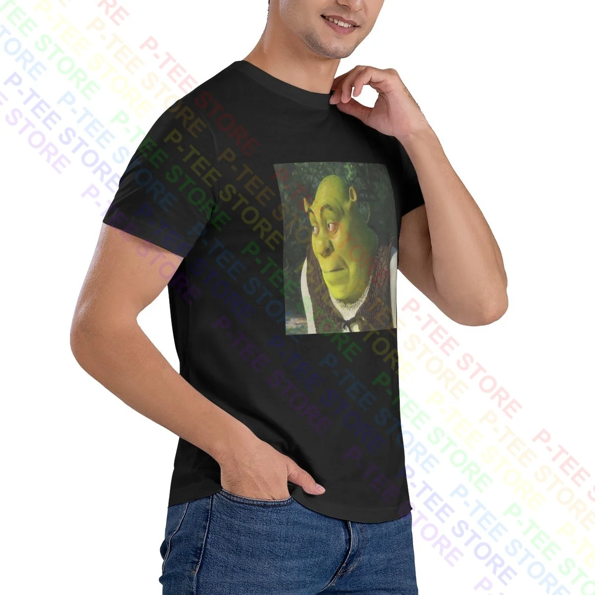 Dreamworks Mens Black Shrek Bored Meme Tee Short Sleeve T-Shirt Small 