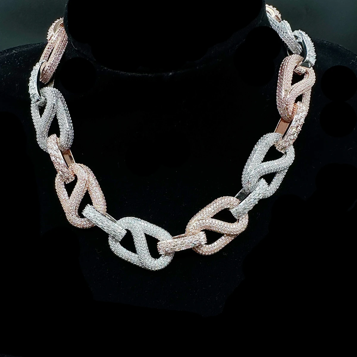 Aokaishen Iced Out Cuban Link Chain for Men Prong Necklace Real Gold Plated AAAAA Cubic Zirconia Hip Hop Jewelry