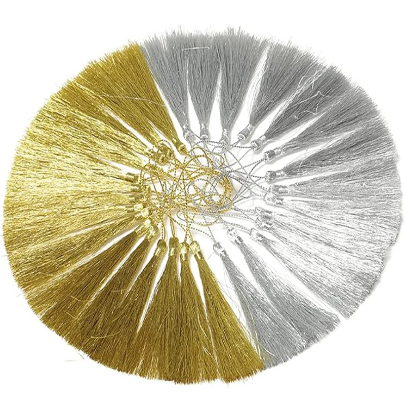 30/50/100Pcs 8cm Gold/Silver Wire Tassels Rayon Silk Blend for Jewelry Making DIY Crafts Curtain Trims & Gift Packaging Tassel Fringe Tassel Decoration Tassel Accessories Tassel Trim Mini Tassels Silky Floss Tassels