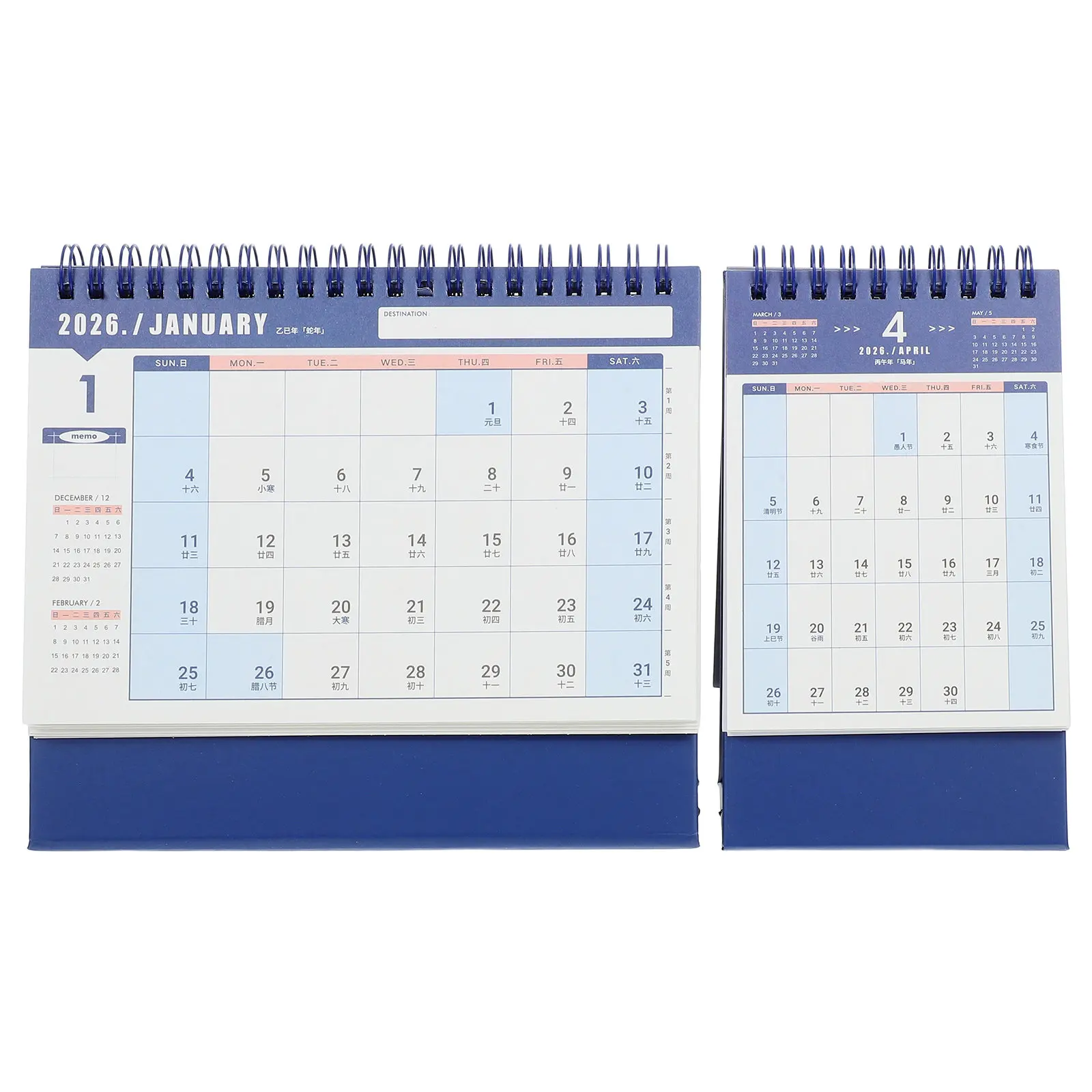 2Pcs 데스크 캘린더 2026 스탠딩 플립 데스크탑 캘린더 트윈 와이어 바인딩 사무실 홈 스터디용 일일 일정 플래너 대형 미니