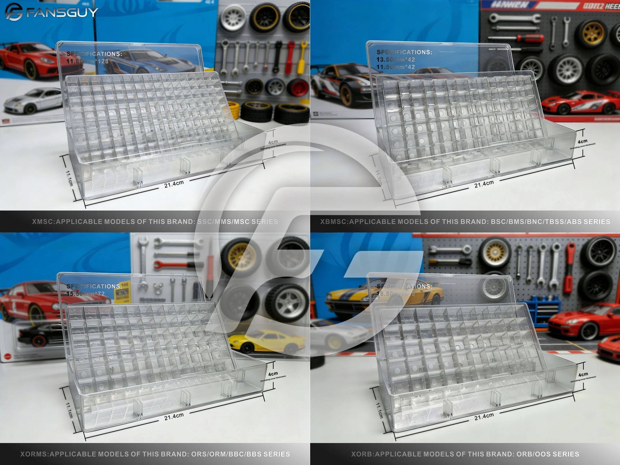 FANSGUY 1/64 Adult Car Model Wheel Parts Transparent  Storage Box
