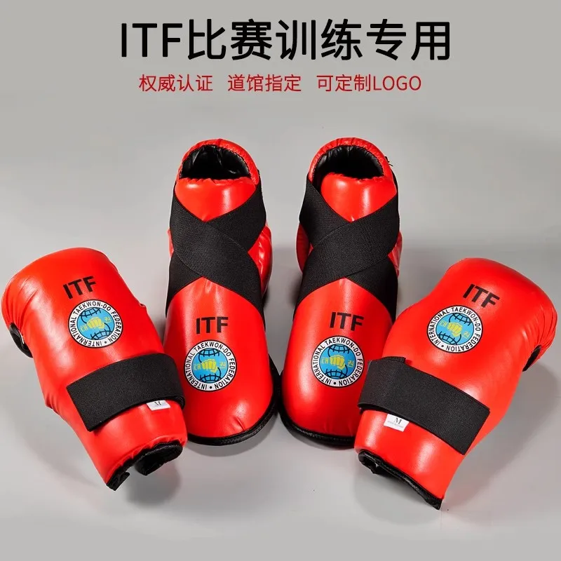 ITF Taekwondo PU Leather Gloves Foot Ankle Guard Martial Arts Karate Training Protector Equipment