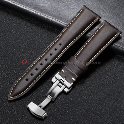 Vintage Oil Wax Leather Watch Band with Butterfly Buckle and Quick Release - 22mm (Grey)