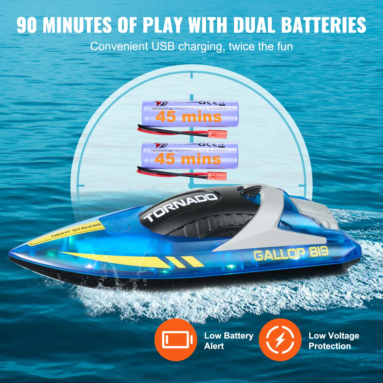 VEVOR HJ819 RC Boat 2.4GHz 12 km/h High-Speed Remote Control Racing Ship Water Speed Boat Children Model Toy for Kids Adults 6