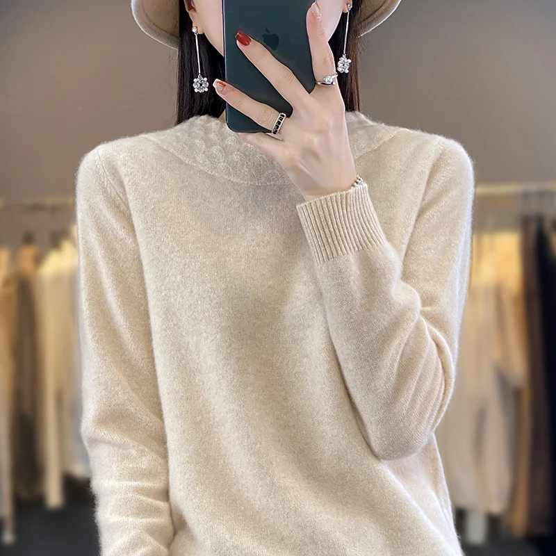 2024 Autumn/Winter Cashmere Sweater Women's Knitted Sweater Long sleeved Pullover Clothing Cashmere Pullover 3