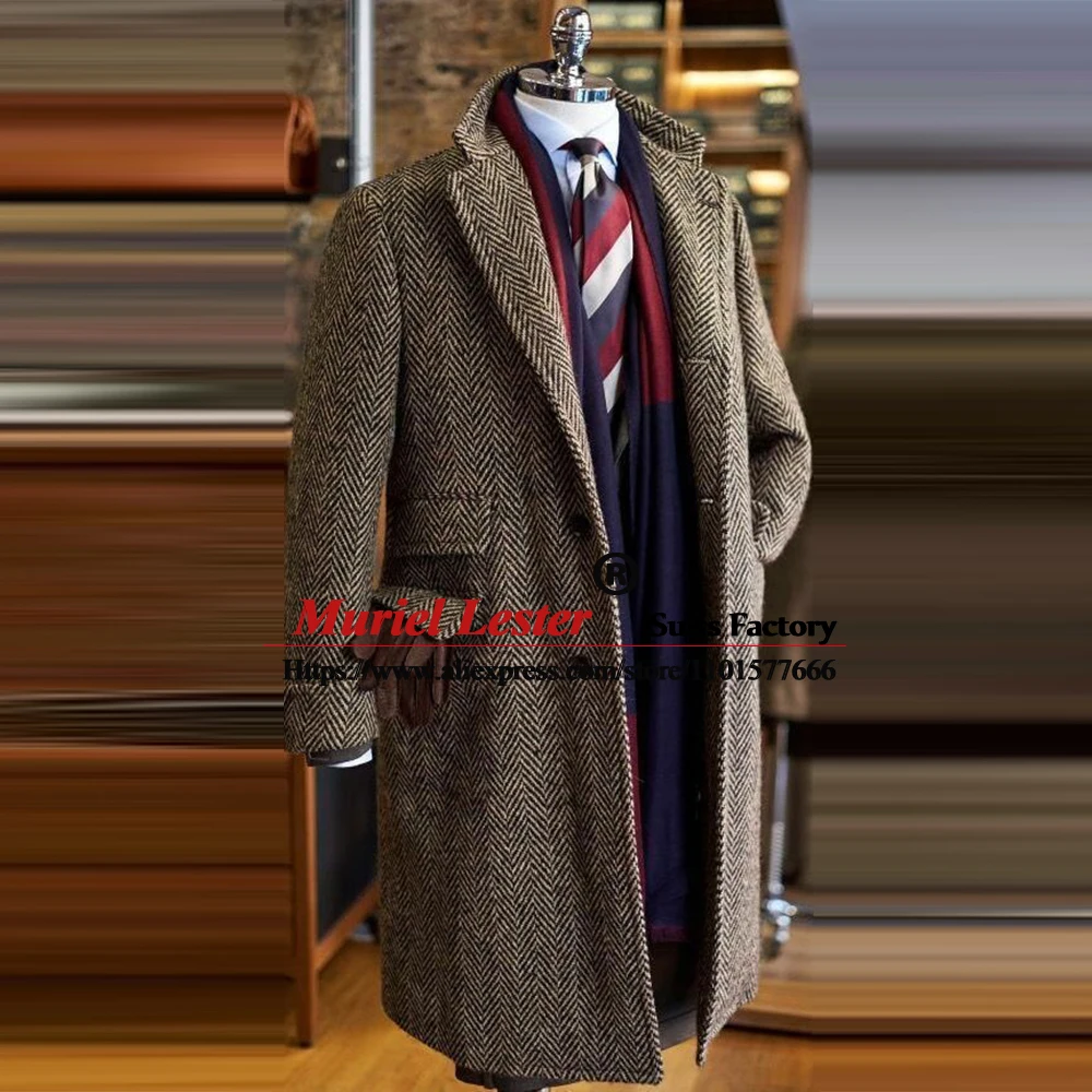 Uitbeelding daarna Allemaal Winter Mannen Trenchcoat Lange Bruin Visgraat Wol Blend Single Breasted Pak  Jassen Tailored Made Groomsan Overjas Man Blazer _ - AliExpress Mobile