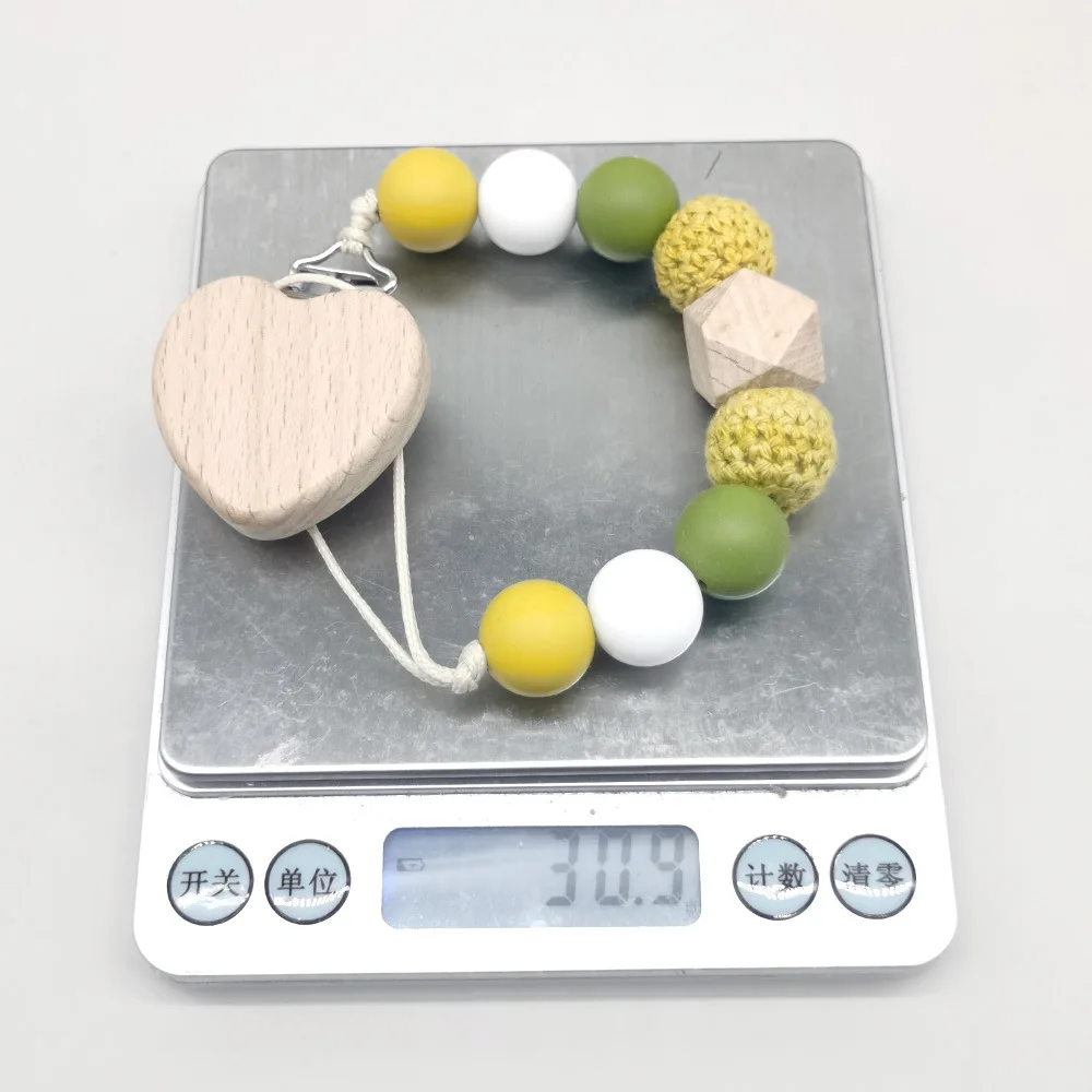 Wooden Bead Pacifier Clip with Silicone - Safe Anti-Drop Baby Soother Accessory