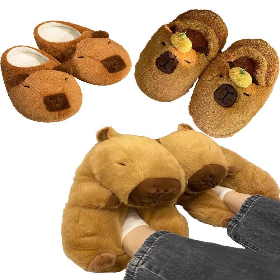 Capybara Plush Slippers Cartoon Lovely Soft Animals Plushie Shoes Cozy Comfortable Kapybara Sandals Winter Indoor Warm Slippers plush toy accessories