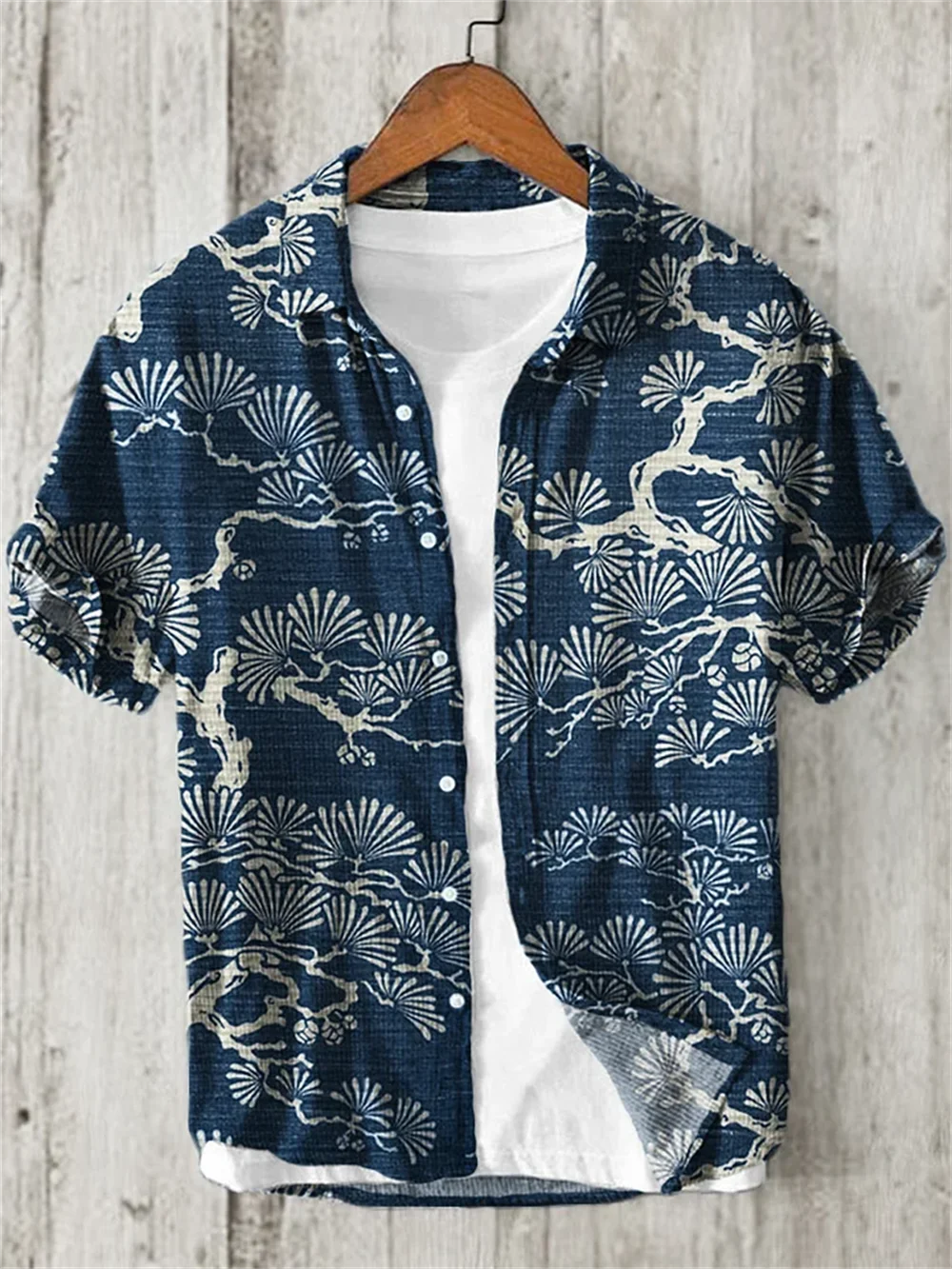Kanagawa Surf Linen Men's Shirt Summer Hawaiian Shirt HD Pattern Comfortable Breathable Men's Clothing Fashion Button Design 3
