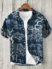 Kanagawa Surf Linen Men's Shirt Summer Hawaiian Shirt HD Pattern Comfortable Breathable Men's Clothing Fashion Button Design 3