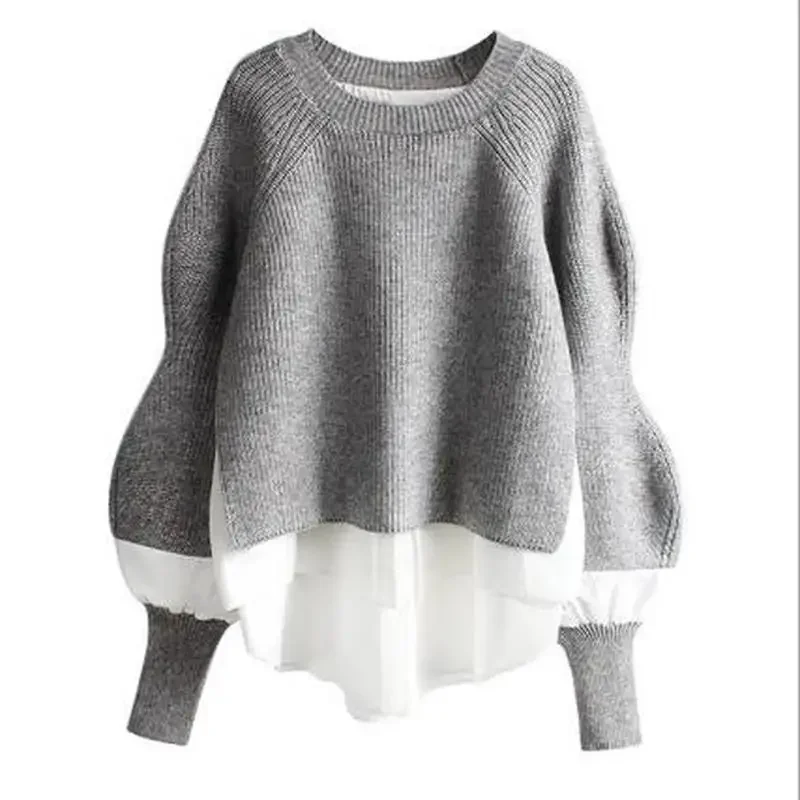 

2021 Autumn and Winter New Fashion Sweater Women Pullover Long Sleeve Lantern Sleeve Round Neck Wild Loose Sweater