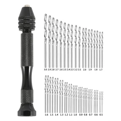 Precision Hand Drill & Drill Bit Set for Woodworking and DIY Projects - 49 Pieces (Silver)