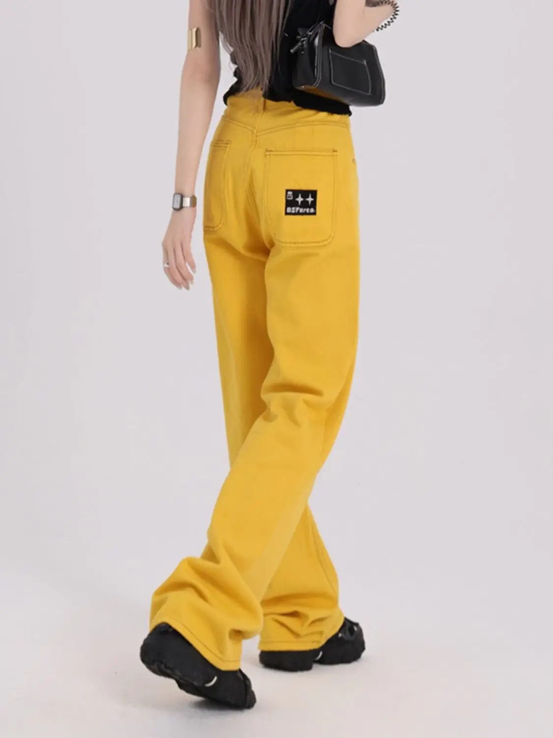 

Yellow color pants female summer 2024 new fashion spring and summer thin section color ginger wide-leg jeans