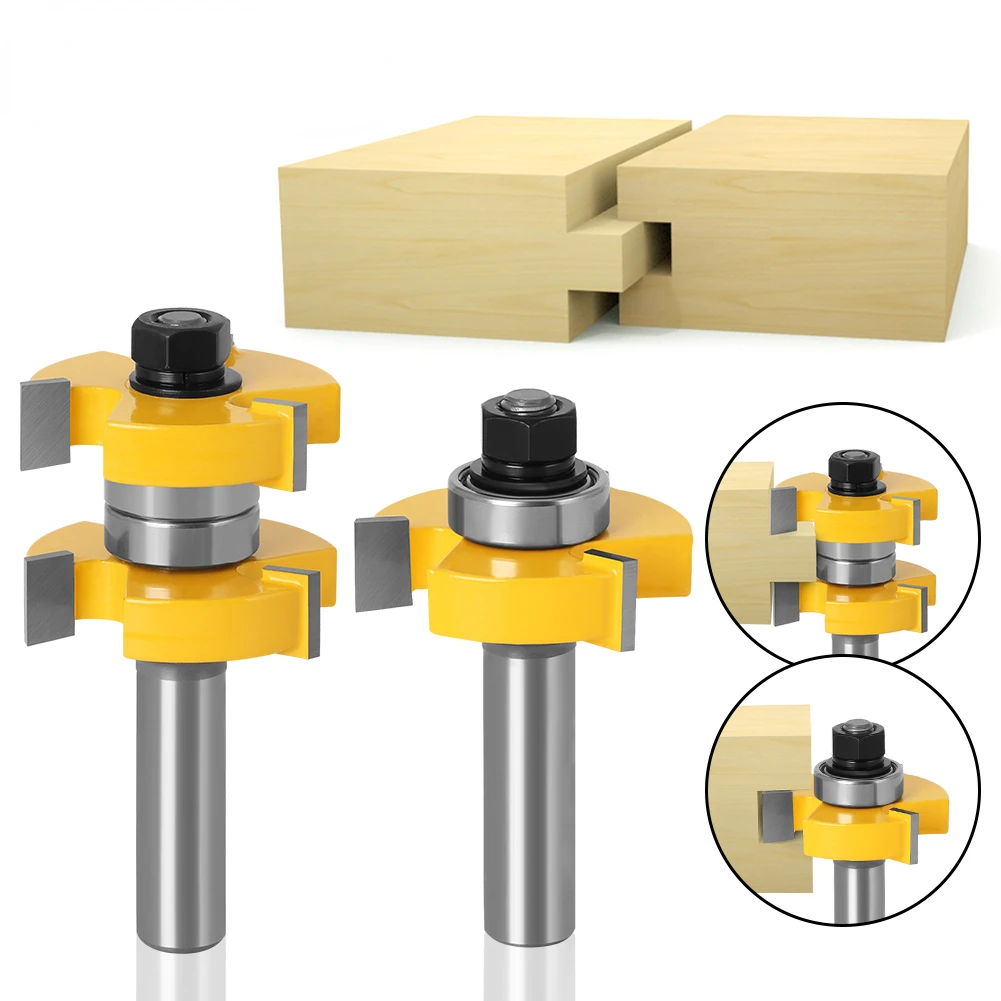 

1-1/2" 2 Bit 12mm 1/2 Shank Tongue and Groove Router Bit Set - Joint Assembly Router Bit Set 1-1/2" Stock Wood Cutting Tool