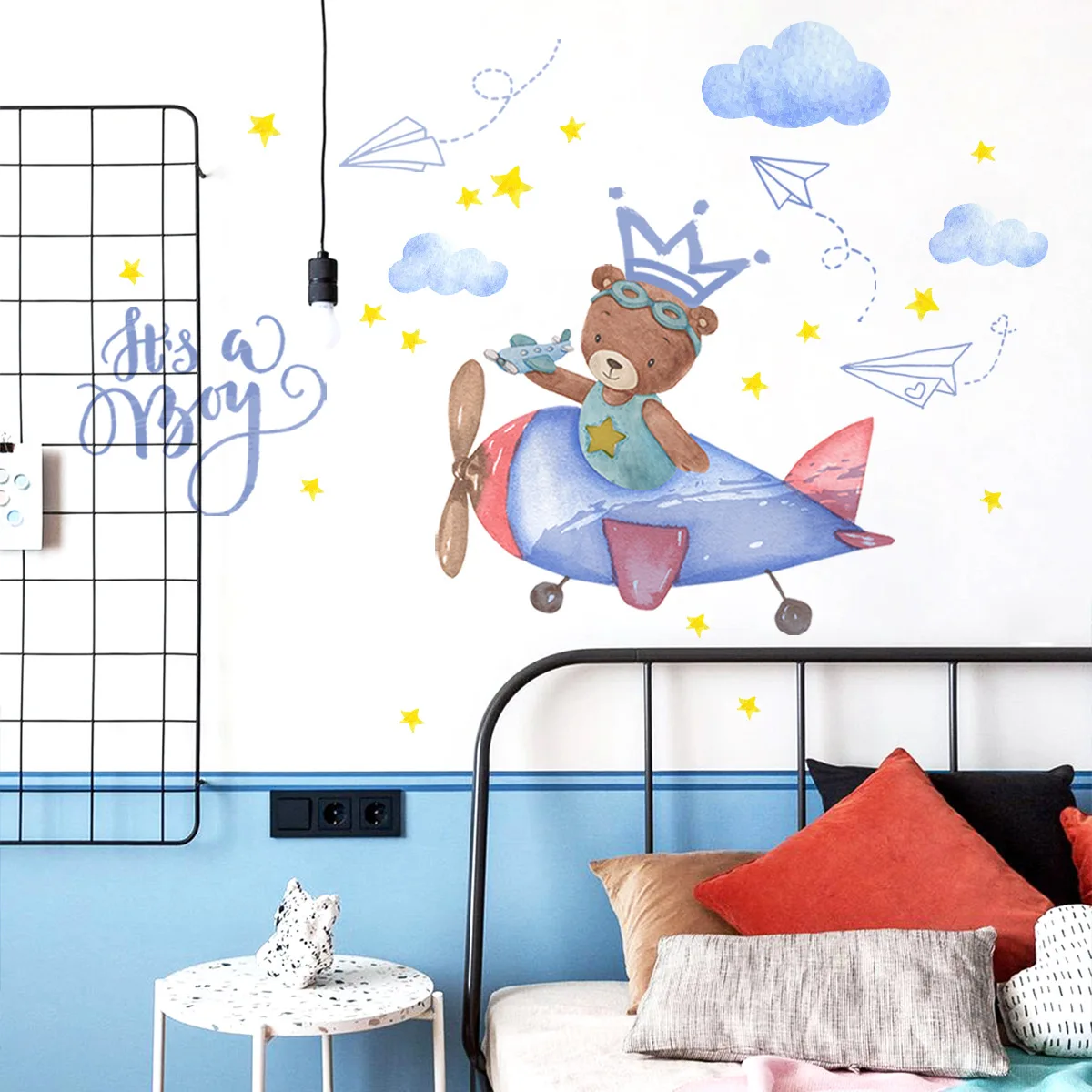 

Plane Clouds Cartoon Background Wall Stickers, Bedroom Decoration, Self Adhesive