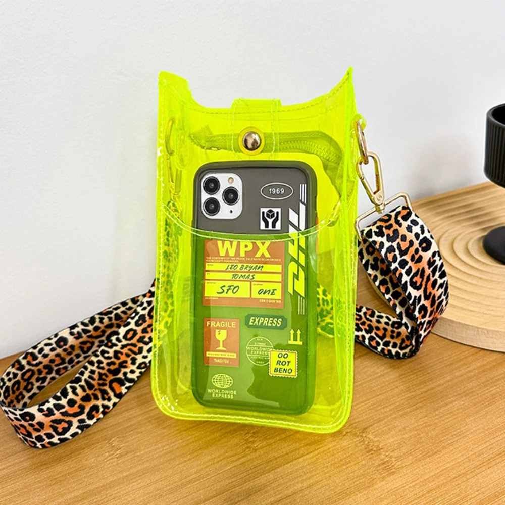 Candy Color PVC Crossbody Sling Bags Women Leopard Guitar Strap Fanny Packs Female Fashion Versatile Clear Bag Stadium Approved