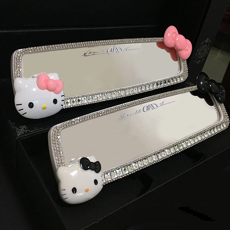 

Sanrio Hello Kitty Kawaii Anime Car Rearview Mirror Cover Car Interior Decoration Nested Installation Creativity Cute Diamond 24