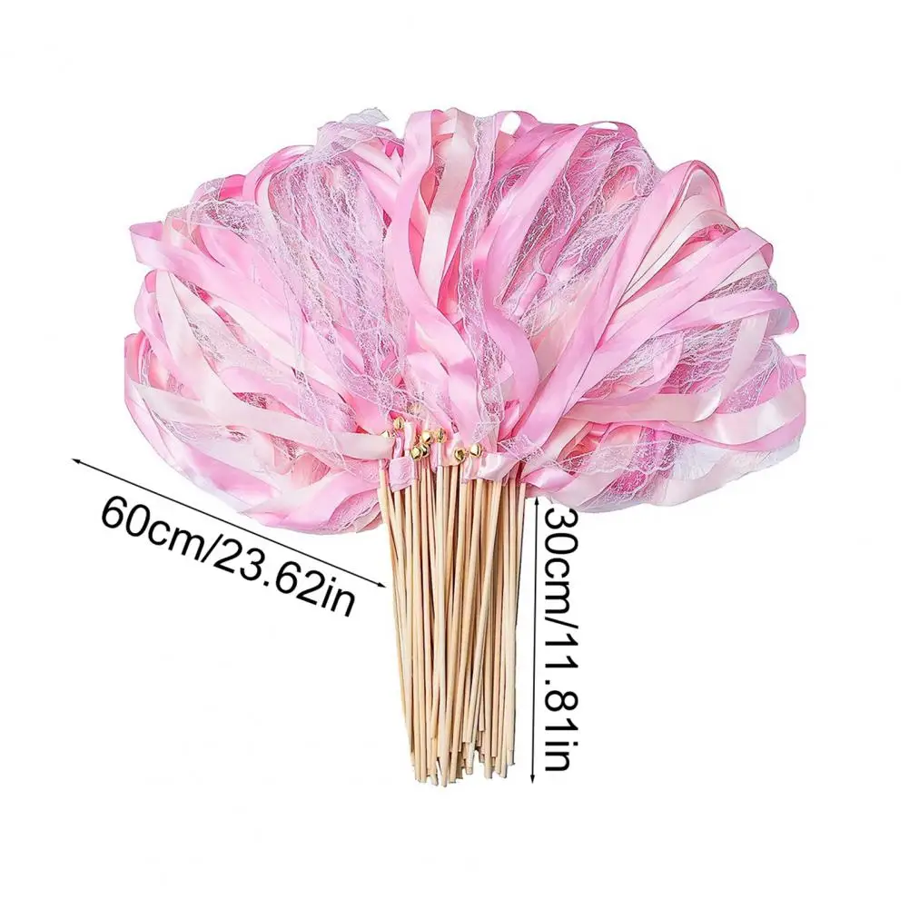 10Pcs 60cm Fairy Wands Ribbon Lace Fairy Stick With Bells Chromatic Silky Party Streamers For Wedding Birthday Party Fovors