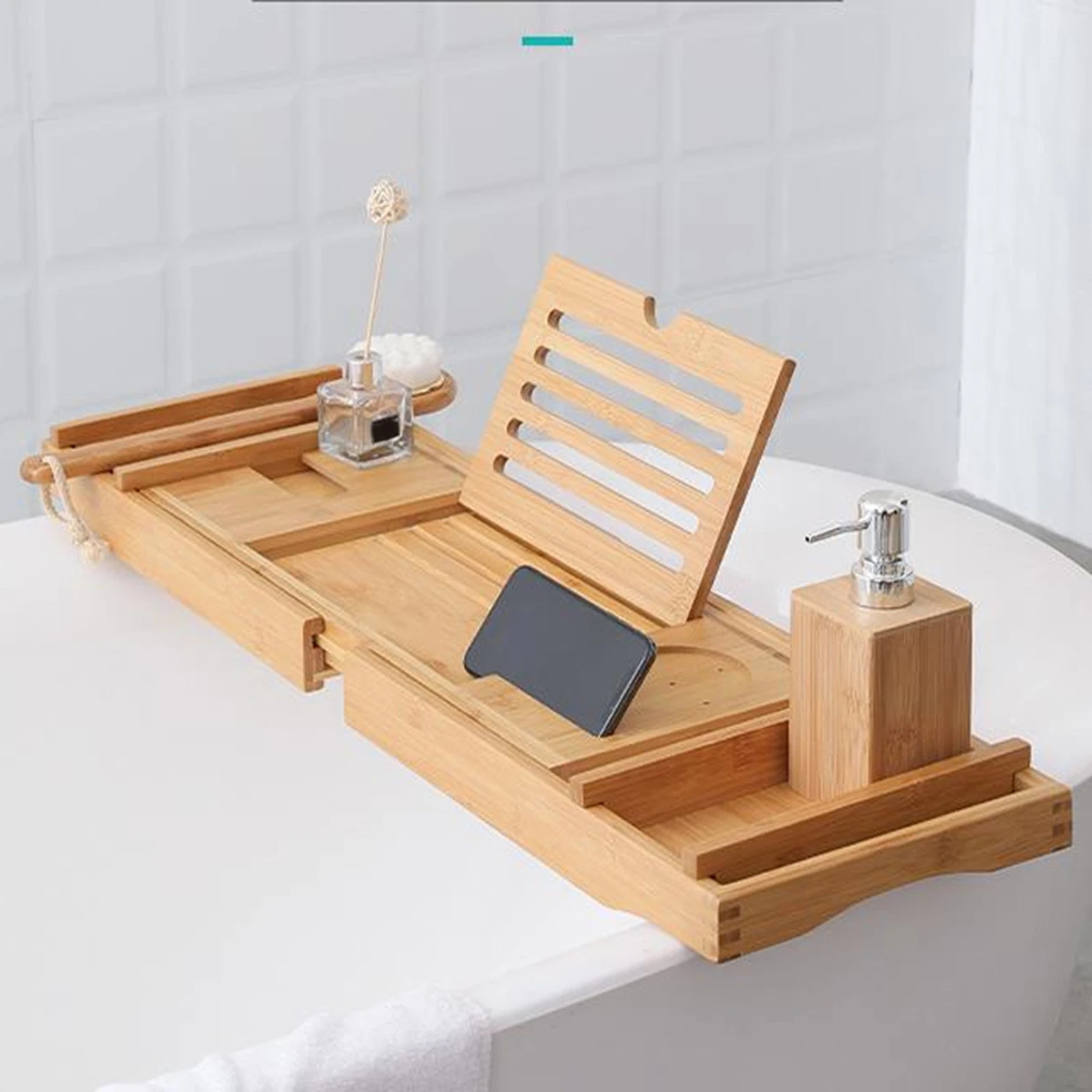 Expandable Bath Tub Tray Multifunctional Bathtub Shelf Organizer Drinks Tray Holds Book Phone Drinks Soap Bathroom Tool