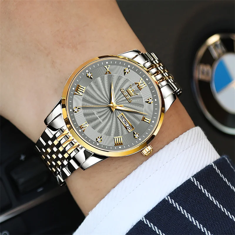 

OLEVS Sport Men Watch Top Brand Luxury Gray Dial Business Waterproof Stainless Steel Automatic Mechanical Man Wristwatch Reloj