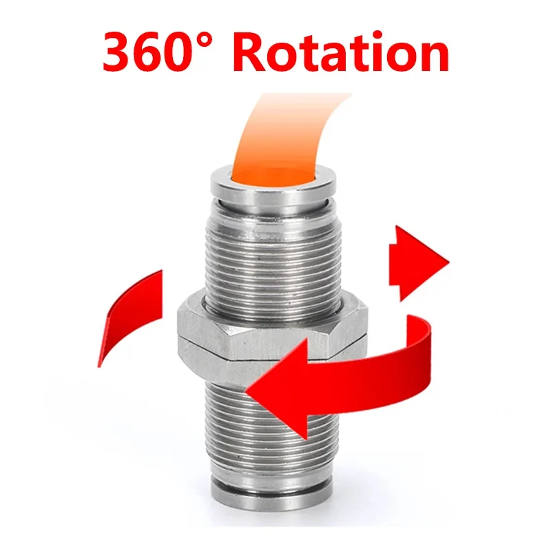 304 Stainless Steel Pneumatic Connector PM Partition Metal Quick Coupling Plug 4 6 8 10 12 16mm Trachea Connector 10PCS