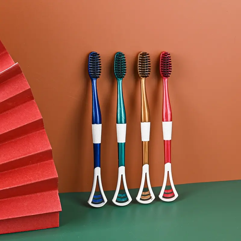 8 Soft Fur Toothbrush for Couples and Families with Tongue Scraping