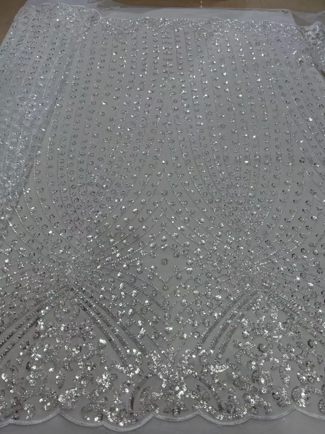 

Pure White French Handmade Heavy Tulle Sequins Lace Fabric 2023 High Quality Nigerian Beaded Lace Fabric For Woman Prom Dresses